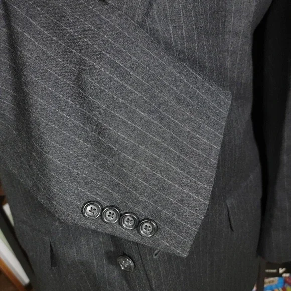 JOS A BANK Men's Flannel Sport Coat Two Button Black‎ Striped Wool Cashmere 43R